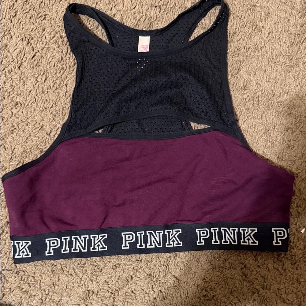 PINK Victoria's Secret Black and Purple Sports Bra